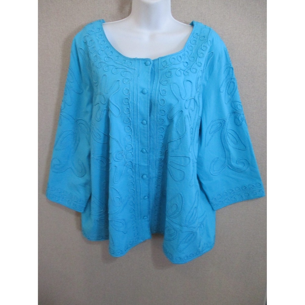 New Bedford Fair Collarless 3/4 Sleeve Lined Jacket Plus Size 1X Embellished